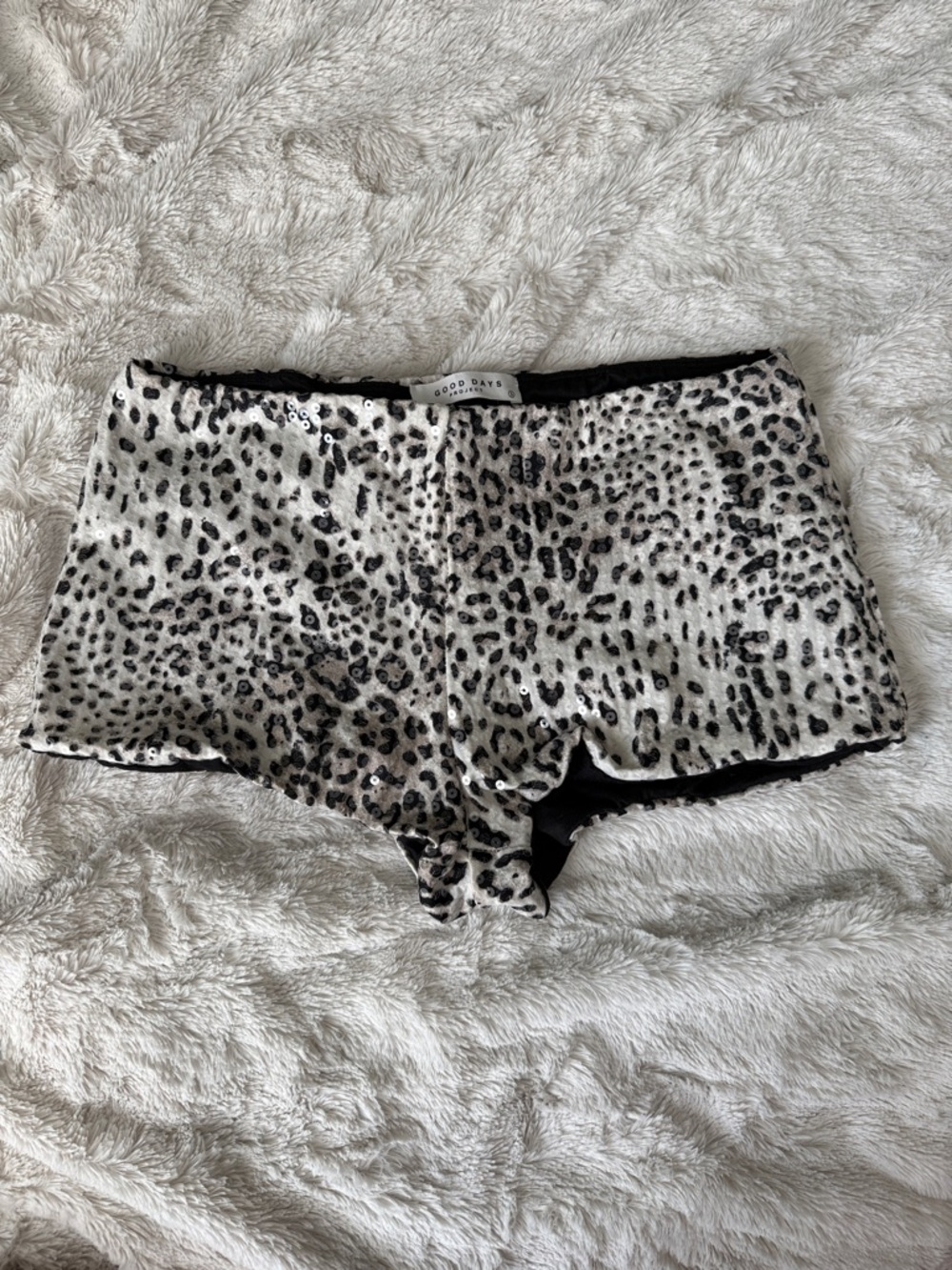Leopard Print Sequin Mini Shorts - Black & White